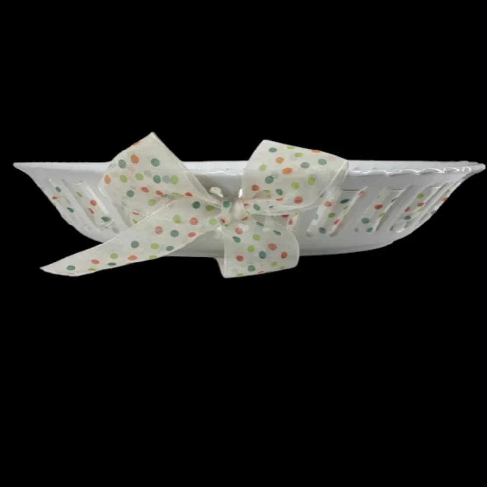 PARTY PLATE -- Ceramic, Bread/Candy/Cookies/Favors, Polka Dot Ribbon Wrapped